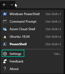 The settings link in in the shell list