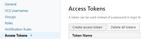 the menu for creating an access token