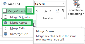 Merging across lets you do a merge and center, but for multiple rows.
