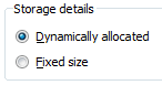 VirtualBox Disk Allocation Choice Screen