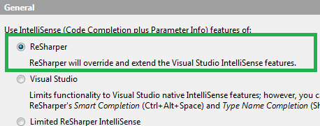 General Settings Menu Resharper Selection