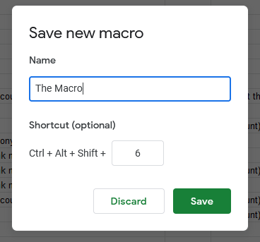 The dialog to save a macro