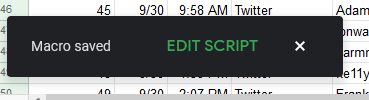 The notification that the script has been created, which allows edits