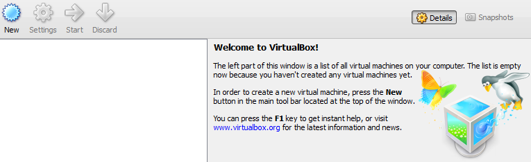VirtualBox Starting Window